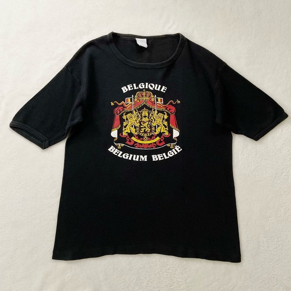 Vintage Belgium Belgique Belgie Coat of Arms Graphic Tee Single Stitch Black S